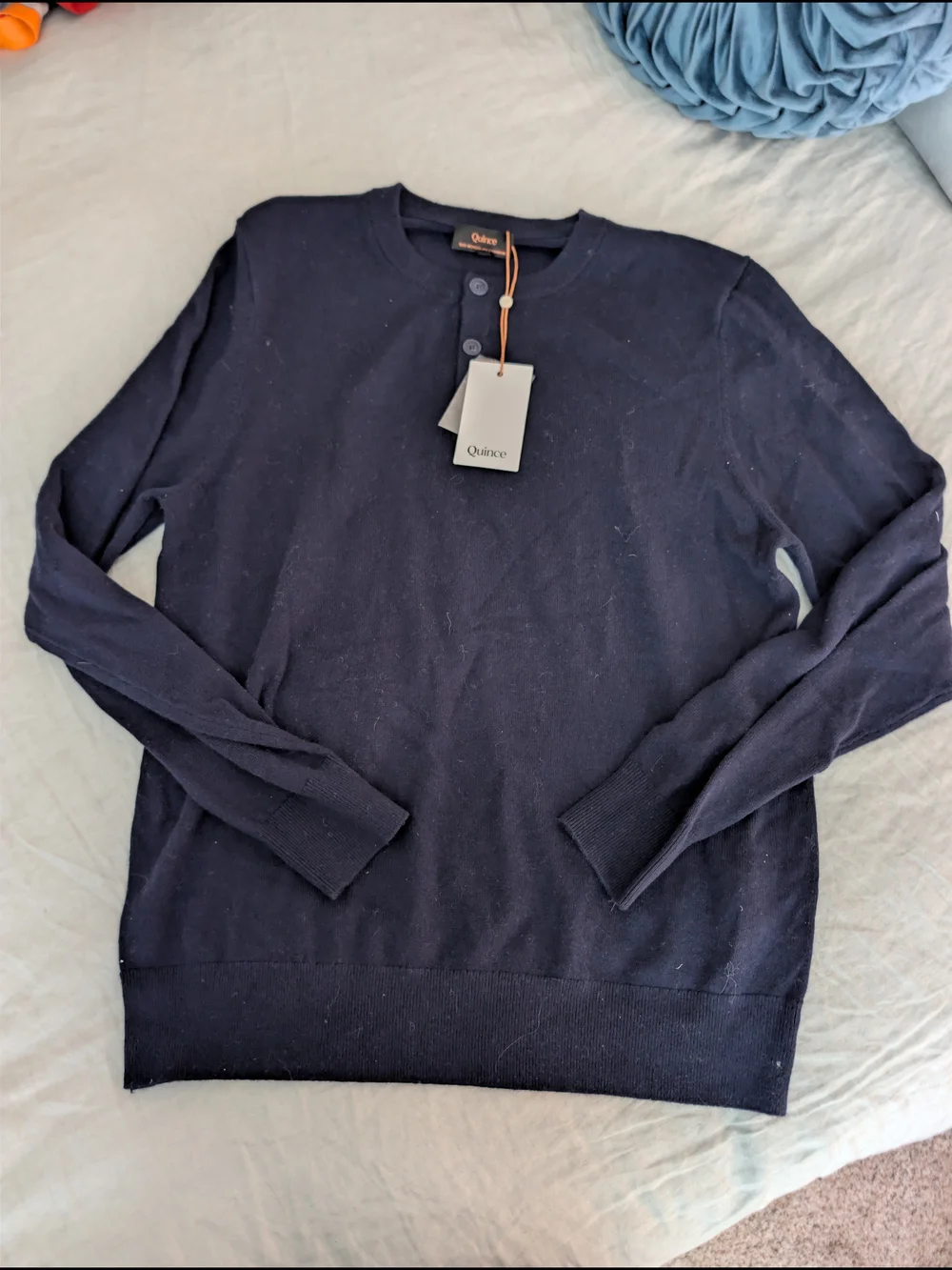 Quince Men's Navy Crewneck Henley Sweater